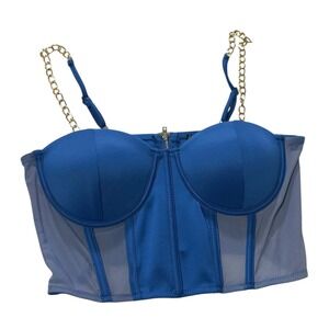 Say What Chain Strap Corset Top Bustier Sexy Party Clubwear Blue Size M NWT